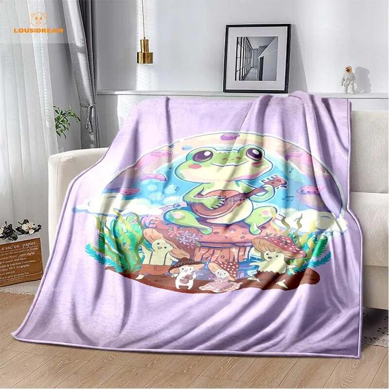 Anime Green Frog Designová deka s velkými očima Měkká přehoz přes postel Plážový teplý cestovní povlak pro děti Chlapci Dívky Dárek