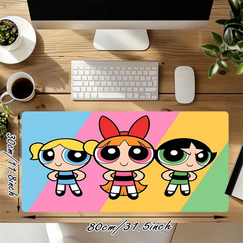 Powerpuff Girls Xl Gaming Mouse Pad Nonslip Rubber Base Stitched Edge Waterproof Desk Mat For Pc Laptop Gamer Office Computer Accessories C929854