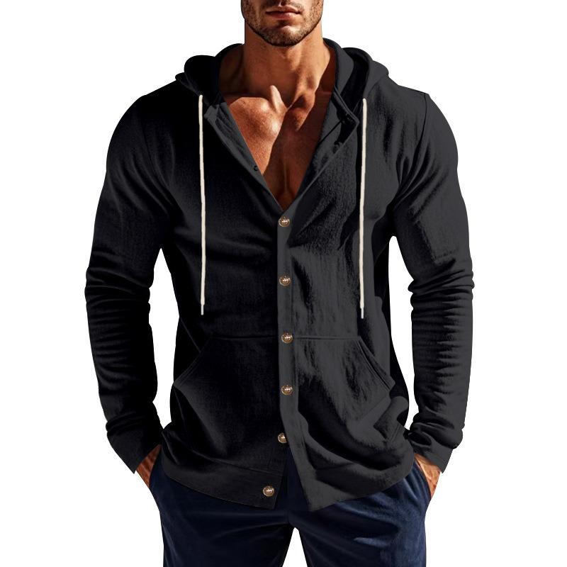 Spring and Summer New Men's Hooded Long-sleeved Shirts with Patch Pockets Casual Outer Tops