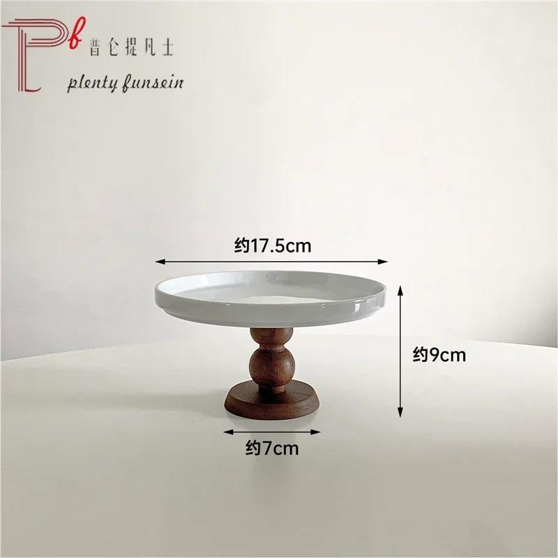 Ins French Retro Solid Wood Splicing Ceramic Goblet Coffee Cup Tray Tableware Home Decoration Photo Props