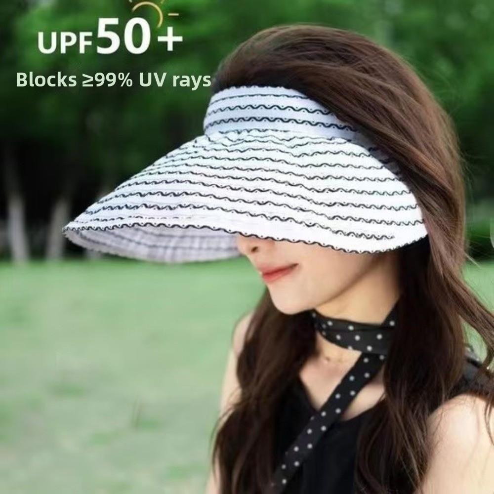 Empty Top Women's Stripe Sun Hat Folding Headband Bucket Hat Trendy Sun Visor Hat Summer Outdoor