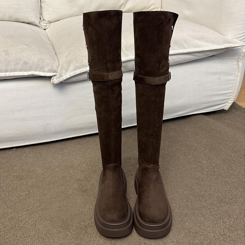 

Модный темперамент Маленький человек ботфорты выше колена на толстой подошве Женские сапоги 2025 новые осенние тонкие высокие сапоги-рыцари 40 коричневый