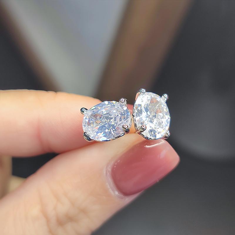 

HuiSept Elegant Stud Earrings Oval Shape Zircon Gemstone 925 Silver Jewelry for Women Wedding Bridal Party Engagement Gift білий
