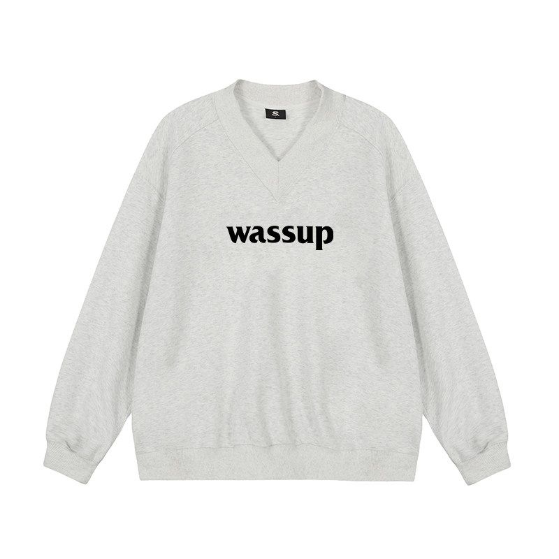 Wassup Trendy Brand Washed Vintage Heavyweight Sweatshirt for Men, Spring and Autumn 2025 New Style, Large V-Neck American-Style Loose Top