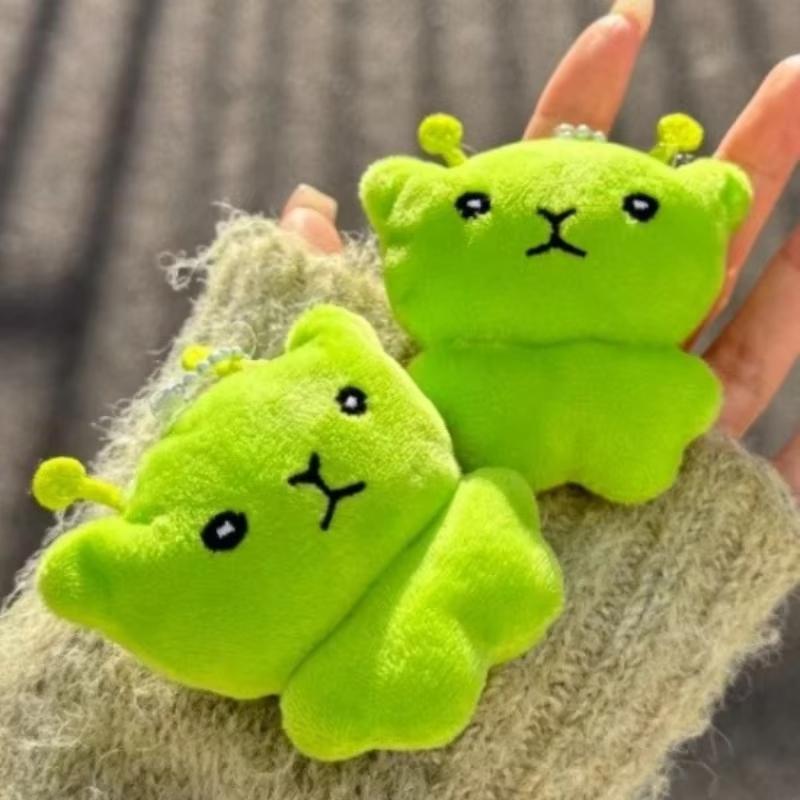 Cute Green Alien Bear Plush Toy Cartoon Star Stuffed Animal Soft Plushie Keychain Pendant Backpack Charm Kids Gift