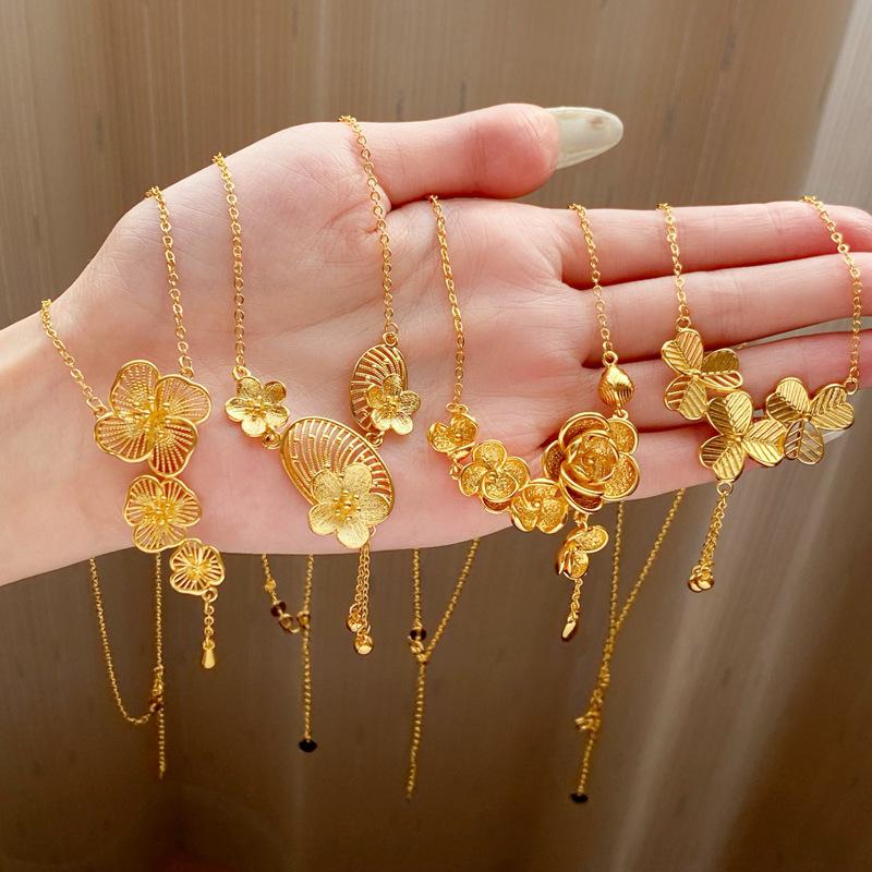 Electroplated zircon serpentine flower butterfly safety lock pearl necklace medieval collarbone chain new Chinese necklace women