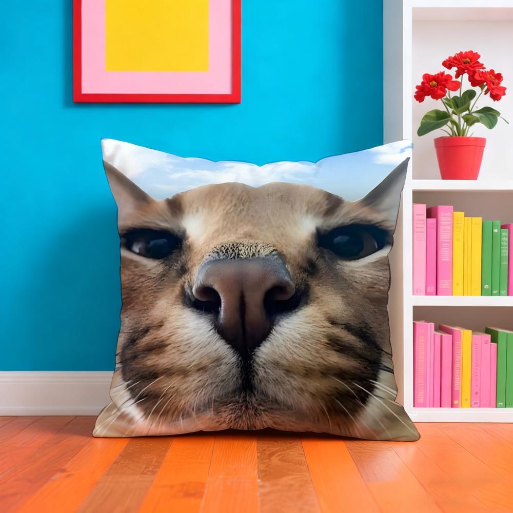 Floppa Cat Meme Cushion Cover Plush Fabric Soft Double-Sided Printed Sofa Warm Winter Home Gift Pillow Case