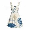 Women Plus Size Sweetheart Neck Strappy Off Shoulder Sleeveless Dress Abstract Printed Blue Beige Flared Hem