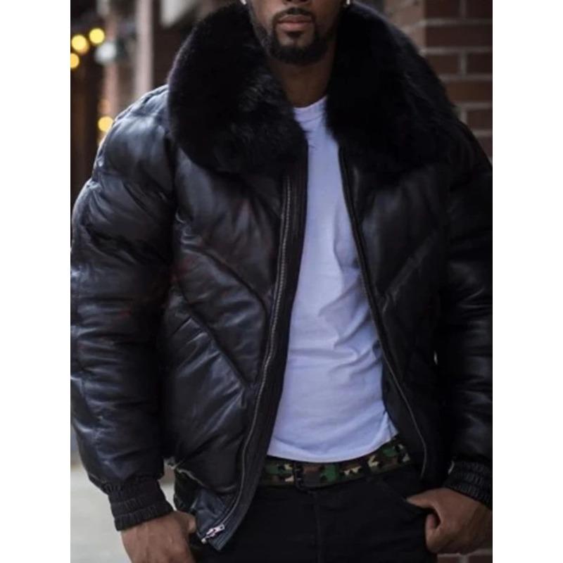 

Чоловіча бавовняна куртка з великим хутряним коміром із штучної шкіри. Чоловіча куртка 2XL