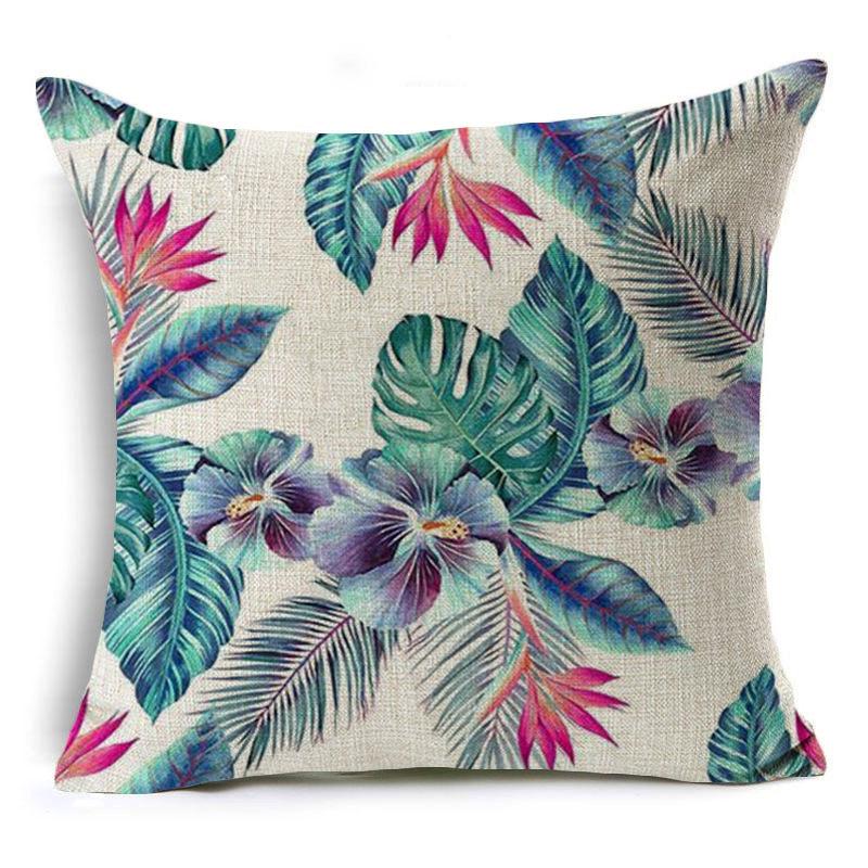 New Flax Tropical Flower Plant Flamingo Hibiscus Flower Pillowcase Cushion Cover