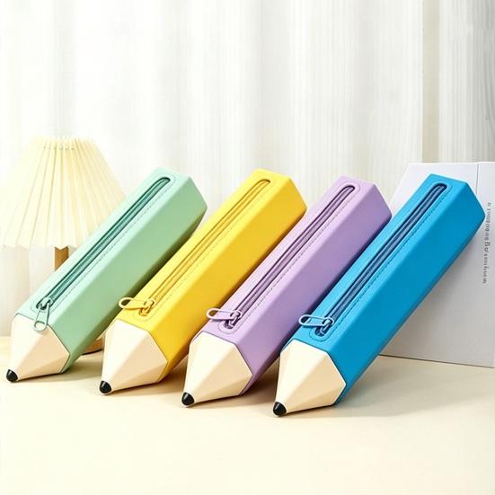 Pencil Case Large Capacity Pencil-Shaped Silicone Pencil Case for Students Zippered Stationery Storage Bag Multifunctional Travel Cosmetic Bag for