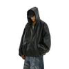 Heavy American retro hooded leather jacket men and women ruffian handsome loose versatile casual motorcycle jacket tide
