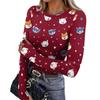 Women's Slim Fit Long Sleeve Base Layer T-Shirt with Christmas Print, Neck Pullover Top with Thumb Holes