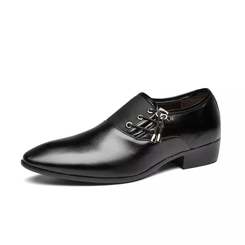 

Men Shoes Attire Retro Pointed Fashion Polished Breathable Casual Shiny Leather Shoes Business Wedding Shoes Single 42 чорний
