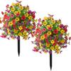2PCS Artificial Flowers with Ground Stakes, 22inch Artificial Violet with Ground Spike for Outdoor Indoor Garden Home Decoration (Multicolor)
