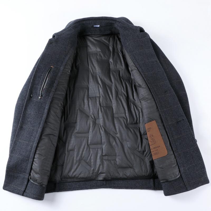 Men's double-sided woolen cashmere coat middle-aged lapel thickened woolen woolen warm coat winter white duck down top