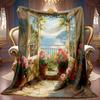 Soft High-Definition Digital Print Garden Window Scene Blanket Cooling Blanket All-Season Family and Friends Gift Perfect Gift Soft Breathable 100% Po