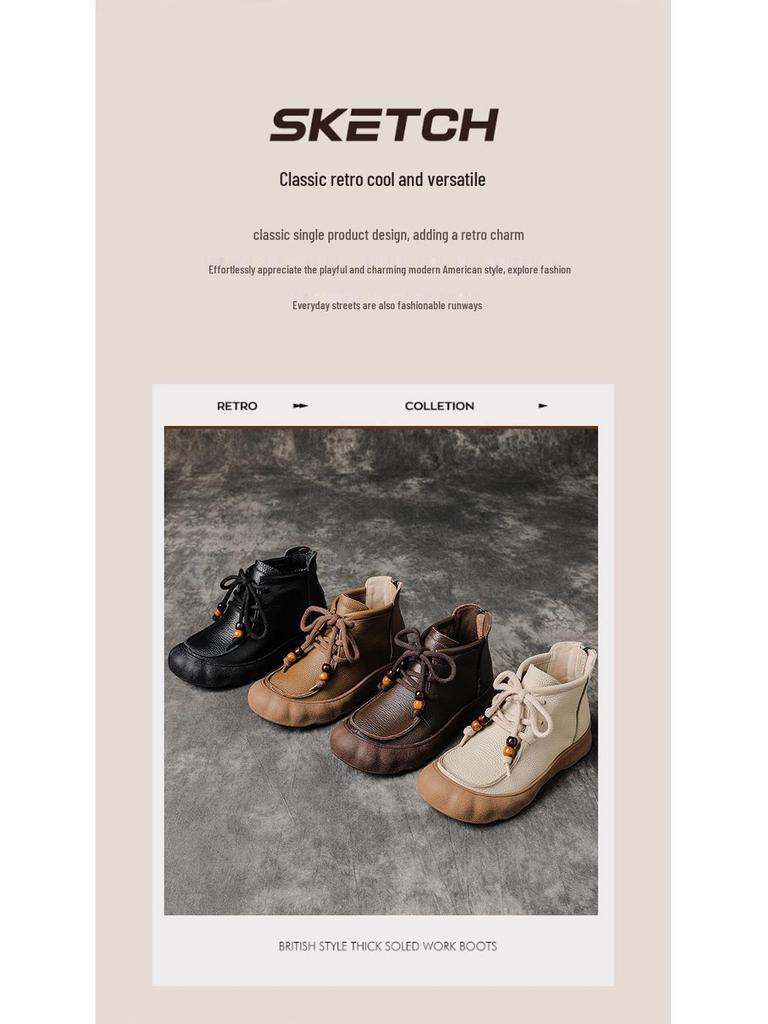 Übergrößen Damen Echtleder Fleecegefütterte Stiefeletten mit Weicher Dicksohle