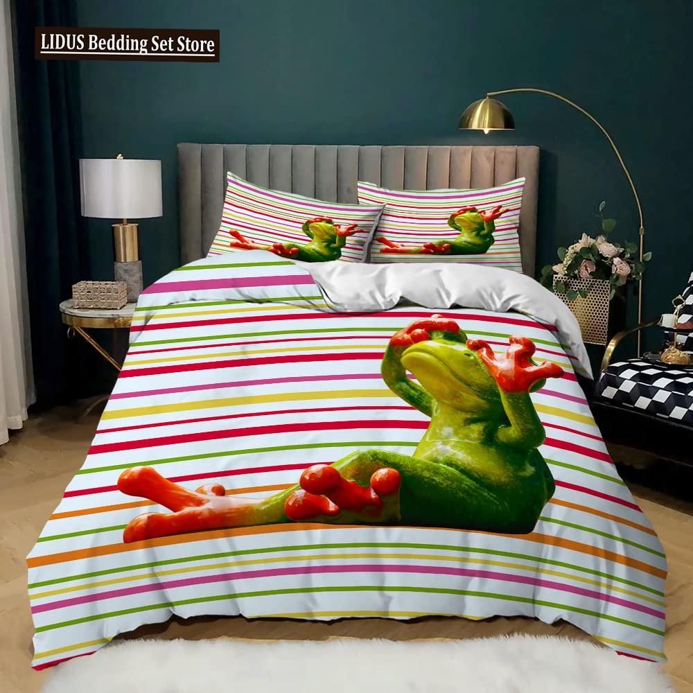 

Frog Duvet Cover Set,Cartoon Frog Bedding Set Full Size King Size, Cute Frog Comforter Cover Set Quilt Cover For Teen Boys Girls EU single(135x200cm)