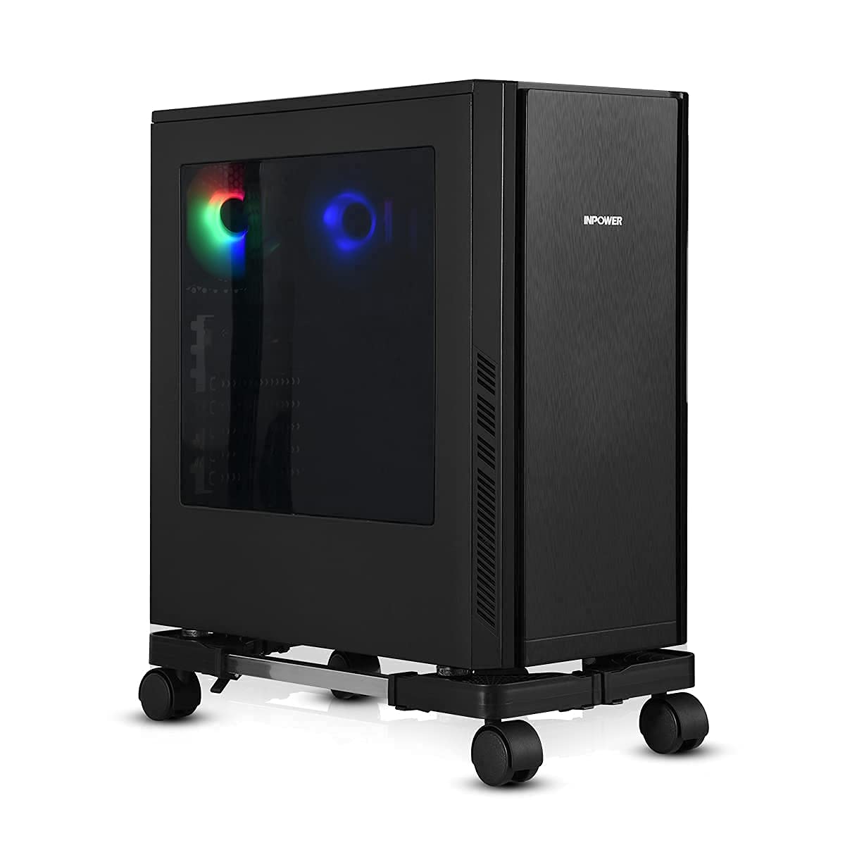 

RAYLOVE CPU Adjustable Removable Computer Mainframe Storage Rack with 4 Caster Suitable for PC Desktop Easy Cable Easy Dust Black Stand, Wheels, чорний