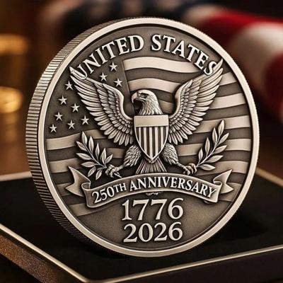 Pièce Souvenir du 250e Anniversaire de Yousheng États-Unis Gravure Double Face Badge Commémoratif de l'Histoire des États-Unis Collection Métallique Ronde Décoration Patriotique