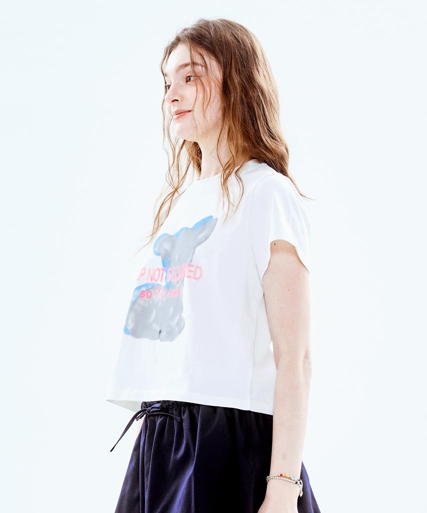 Soipeuyukaen White Print Semi-Crop T-Shirt