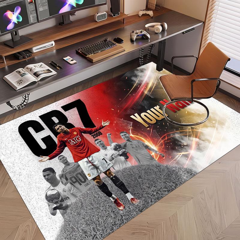 Custom Rug Cristiano Ronaldo Pattern Print Name Text Soft Non‑Slip Floor Carpet for Home Indoor Decoration