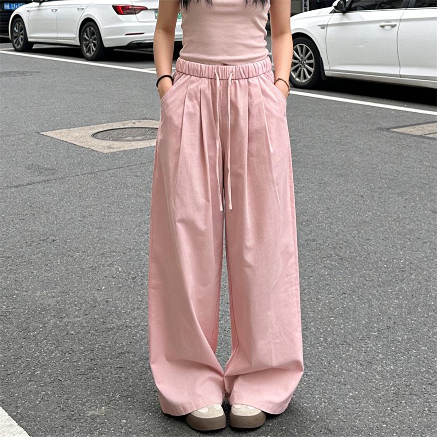 

Women s Summer Yamo Wide-Leg White Pants: Casual, Loose-Fit, Milk Puff Texture L сірий колір