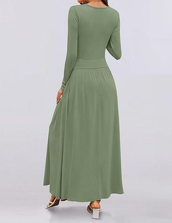 2025 Cross-border Women's Round Neck Pleated Pocket Slim Fit Long Sleeve Knit Dress