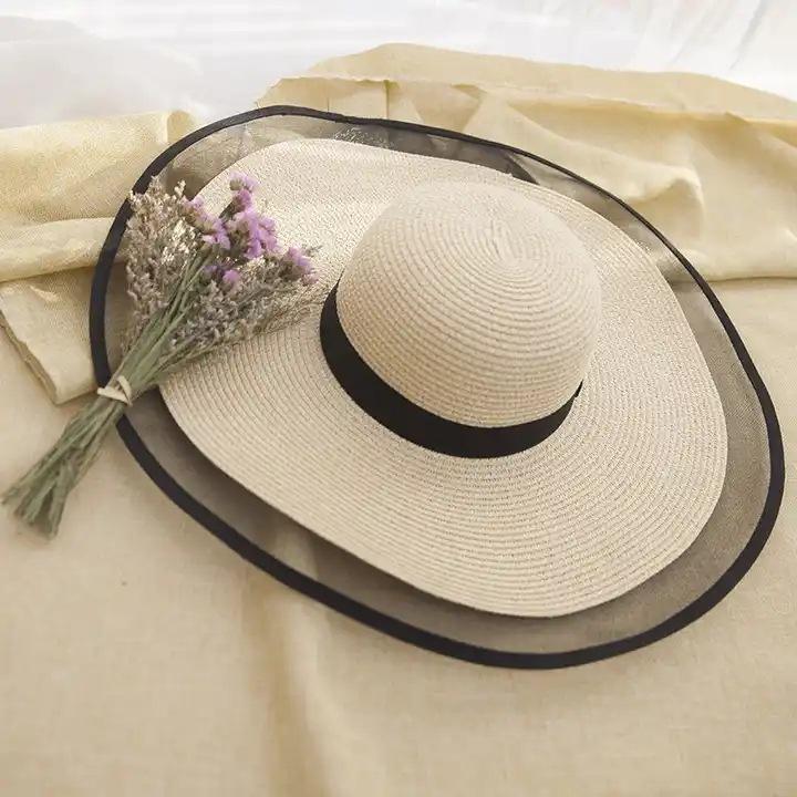 Summer Elegant and Fashionable Women's Mesh Wide Edge Straw Hat Sunscreen and Sunshade Hat Soft Foldable Beach Hat