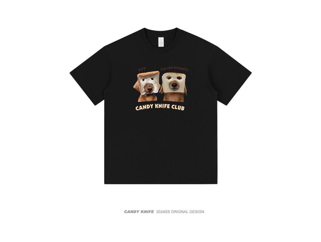 Unisex Brot Hund Print Lässiges Kurzarm Baumwoll-T-Shirt