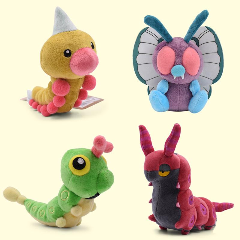 Pokemon Series Green Caterpillar Bada Butterfly Single Horn Insect Small Seahorse Plush Toy Collection Soft Plush Characters