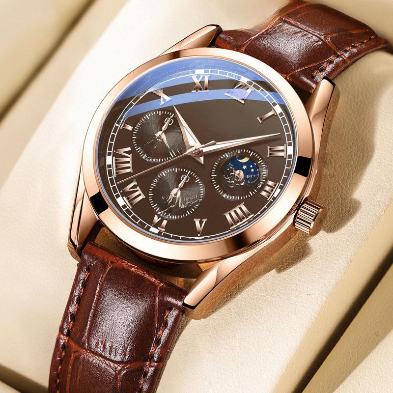 1Pc Trending Three-Eye Six-Pin Fashion Men's Watch with Belt
