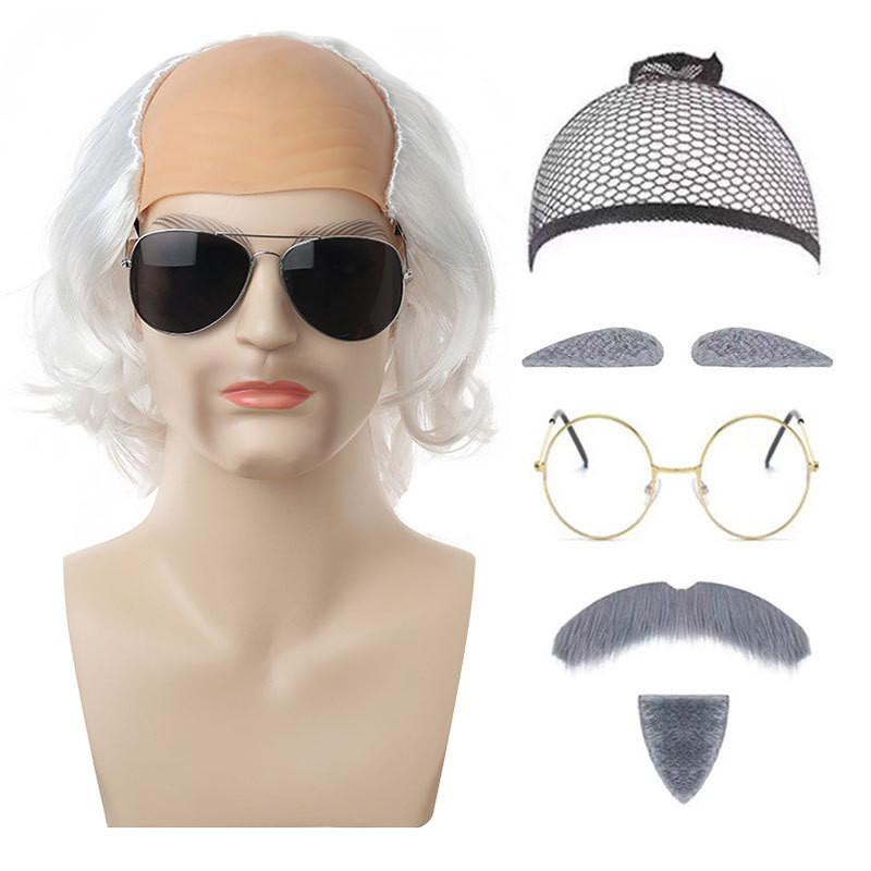 Premium Short Length Grandfather Wig Realistic Bald Head Costume Accessory For All Skin Tones