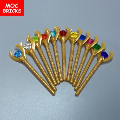 MOC Bricks Staff Wand with Rock 1x1 Jewel Gem Compatible 30153 93252 Accessory Assembled Building Blocks Toys Kids Gift