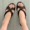 Cowhide version! Temperament commuter wedge heel one-word cool slippers women's new kinked open-toed half slippers