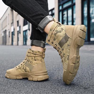 High-Top-Stiefel für Herren Mode Camouflage-Design Stiefeletten Atmungsaktive High-Top-Canvas-Stiefel zum Schnüren Rutschfeste Herren-Plateau-Stiefel