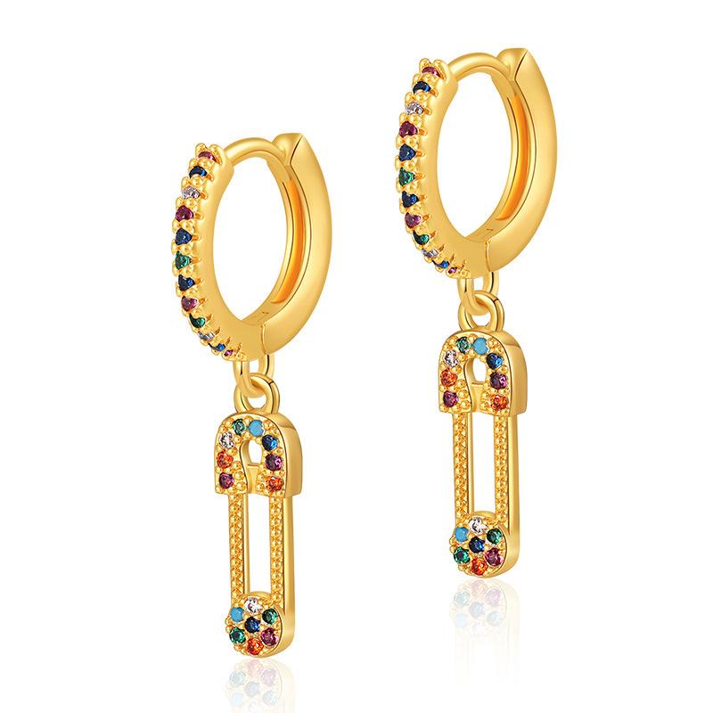 K Gold Plated Colored Zircon Paperclip Pendant Fashion Earrings For Women