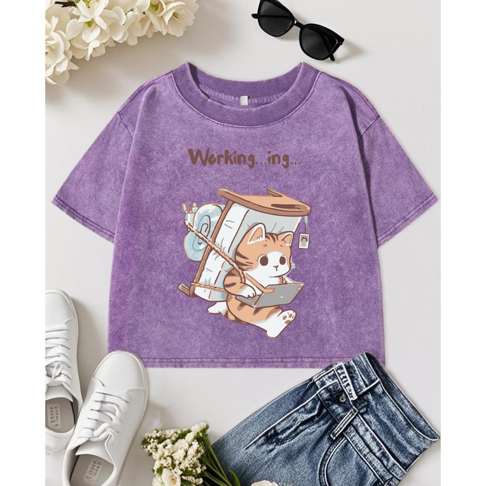 

Больная кошка, которая никогда не забывает работать, принт, женские выстиранные футболки, летняя футболка, повседневная одежда с круглым вырезом, хлопковый кроп-топ XL