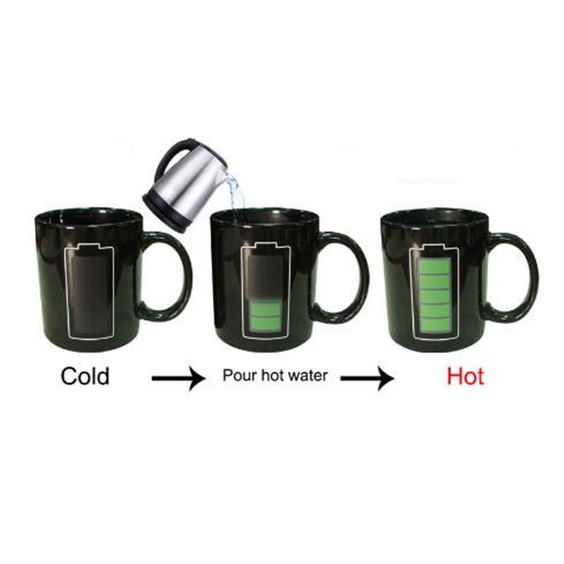 

Positive Energy Creative Battery Magic Mug Color Changing Ceramic Cup for Coffee Tea Milk Novelty Gift Discoloration Feature 301-400ml