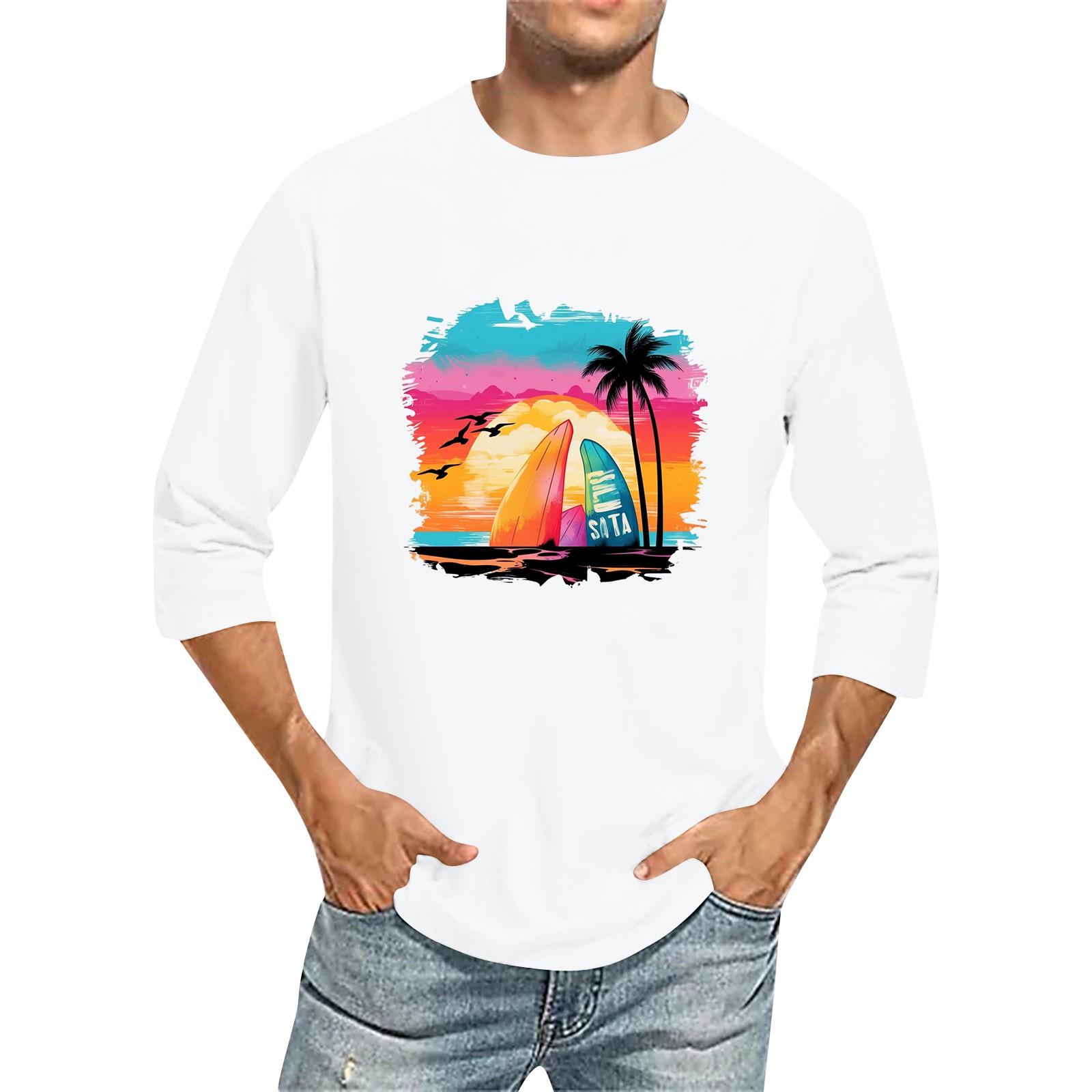 

Men s Color Round Neck Three Quarter Sleeve Top T-shirt XL білий