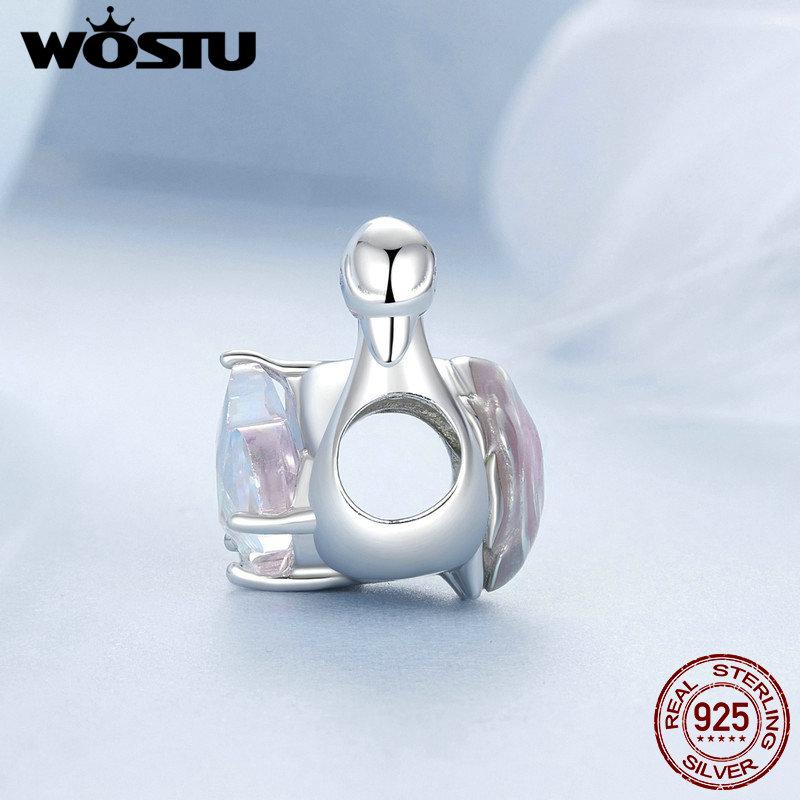 WOSTU 925 Silver Different Side Enamel Hummingbird Charm Heart Glass Bird Body Peacock Beads Fit Original Bracelet Gift