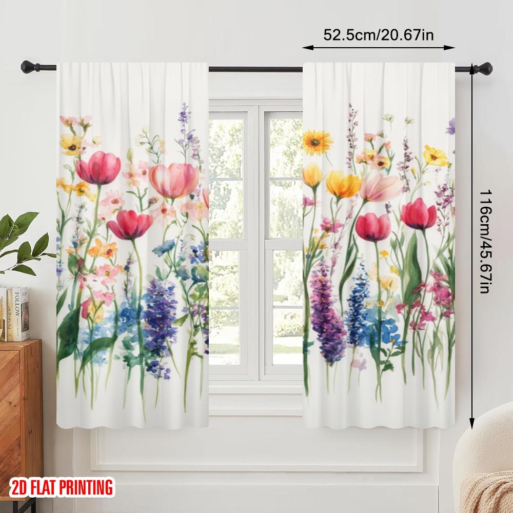2pcs,2D Plane Printing Curtains&Window Treatment Blooming Canvas Polyester (without Rod) Decorations For Home Perfect for