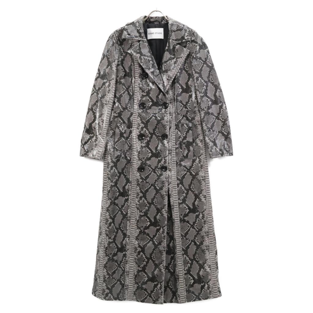 Stand Studio 60853-8674 Black X White Snakeskin Print Soutien Collar Coat Coat 38 blackUsed
