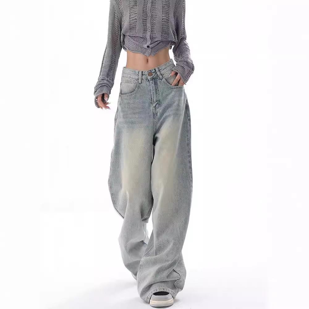 GMXIA Fall Jeans Women's Retro Design Niche Baggy Wide-leg Pants
