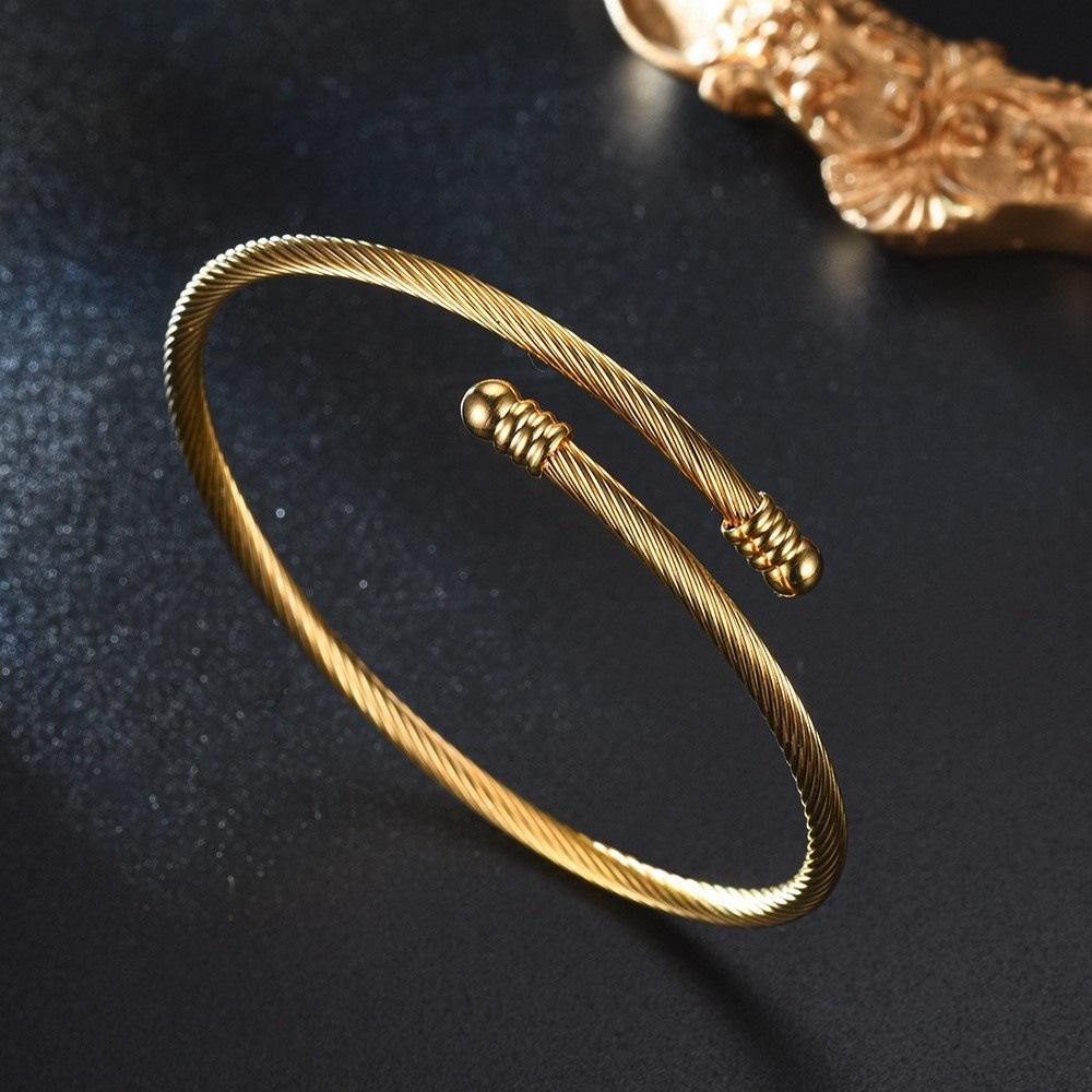 Retro Vintage Punk Style Titanium Steel Stacking Bracelet Set 18K Gold Rose Gold Silver Men's Stainless Steel Open Wire Bangle