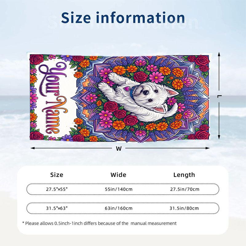 Floral Garden Theme Beach Towel Personalized Custom Name & Text Soft Quick Dry Beach Towel for Swimming Travel