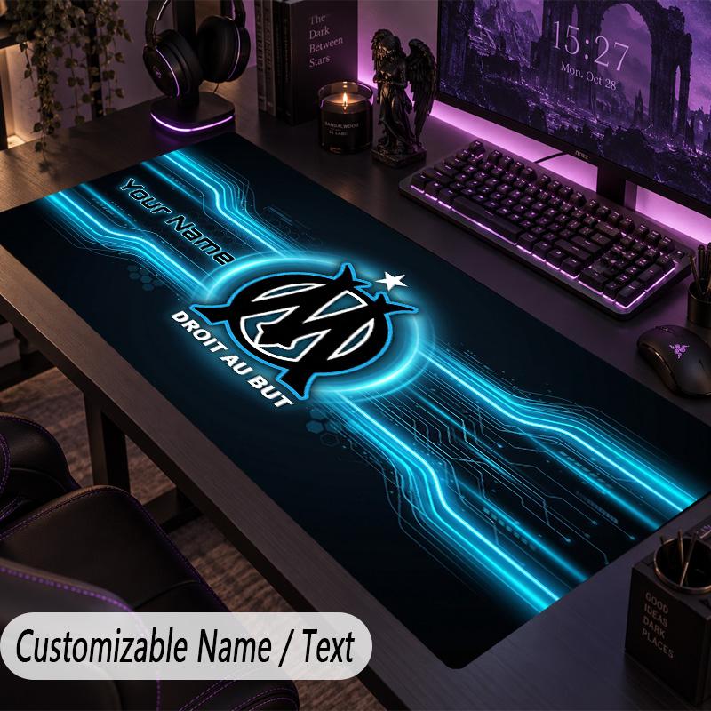 Large Mouse PadOlympique Marseille FC Custom Name Text Personalized Desk Mat Non Slip Gaming Pad