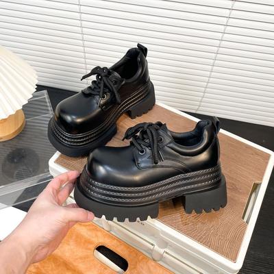 Thick-soled Big Head JK Small Leather Shoes Women's Small Lace-up Loafers Derby Shoes British Style Single Shoes Cotton Shoes Tide
