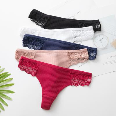 Threaded Cotton Thong Women's Sexy Briefs Lace Underwear Edge Sports Seamless Comfortable Cotton Breathable Plus Size T Panties